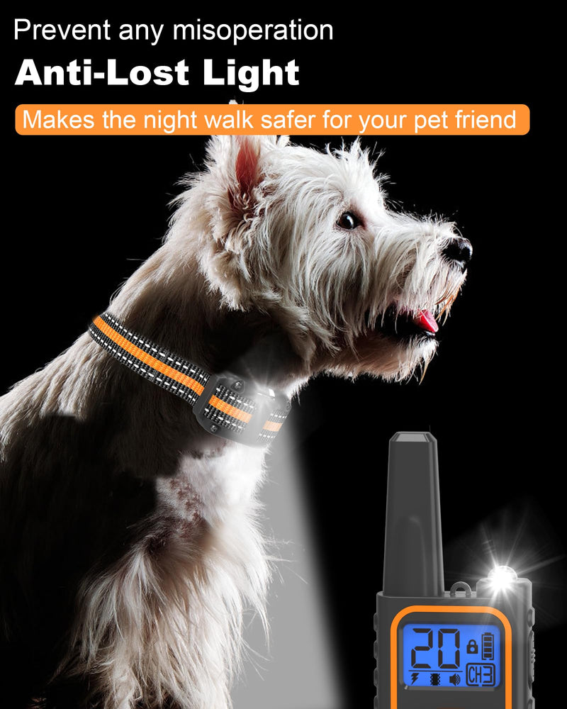 Dog Shock Collar with Remote Control – IP67 Waterproof Dog Training Collar with Beep, Vibration, Shock, Flashlight, Long-Lasting Battery, Safe for Dogs 8–120 lbs Orange - PawsPlanet Australia