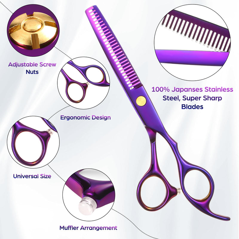Hair Cutting Scissors Professional 6.89 inch Barber Scissors Multifunctional Salon Thinning Scissors Straight Shears Tools for Mother Father Friends' Christmas Gift Purple