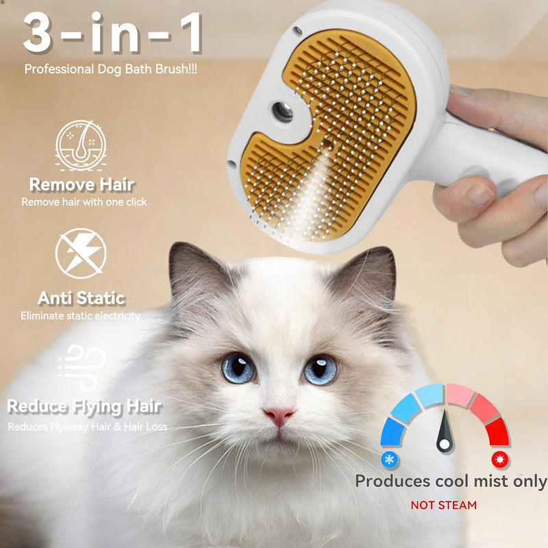 Dog Steam Brush 3-in-1 Spray Bath Brush for Dog and Cat, Pet Hair Removal Comb for Long & Short Haired Pets, Self Cleaning Grooming Brush Yellow 1 Shampoo Pets Brush & 1 Shampoo