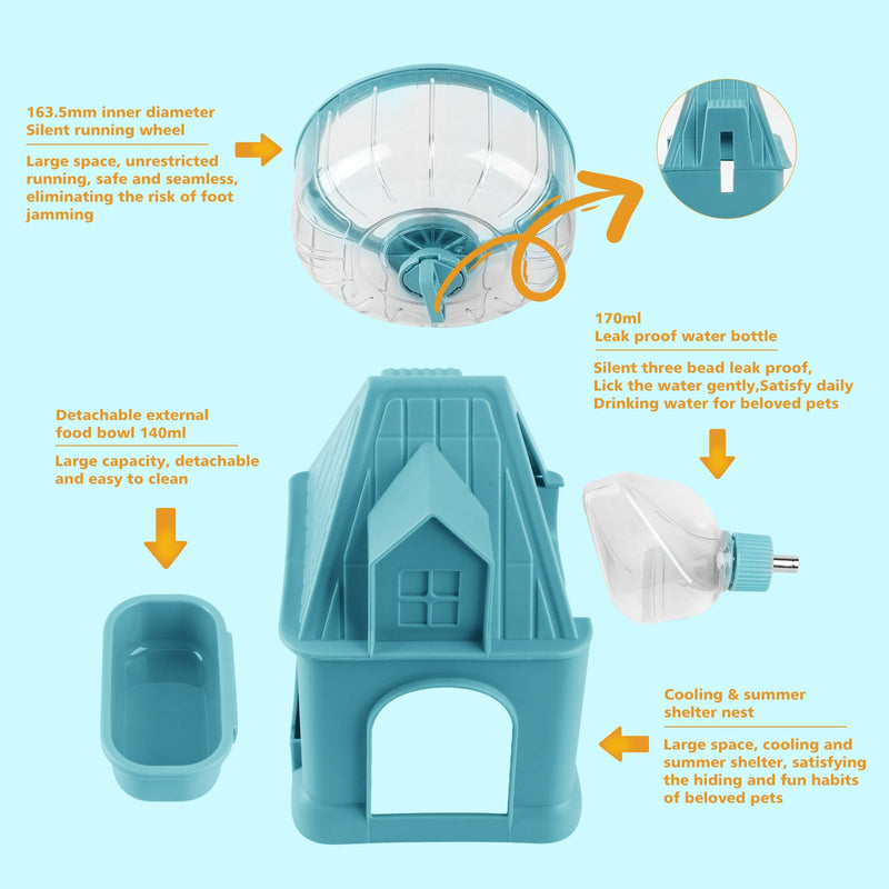 Silent Hamster Wheel 7Inch Multifunctional Hamster Wheel Quite Running Spinner Wheel Accessories with Food Bowl Water Bottle for Hamsters Dwarf Gerbil Hedgehog Chinchilla (Blue) Blue - PawsPlanet Australia