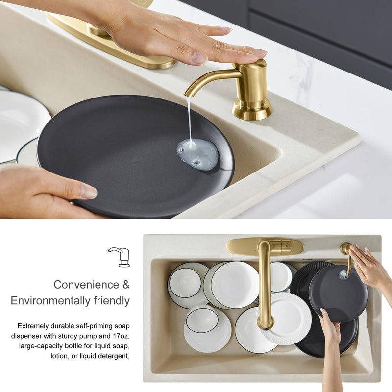 GAGALIFE Built in Sink Soap Dispenser or Lotion Dispenser for Kitchen Sink, Brushed Gold ABS Pump Head, with 17 Ounce Large PET Soap Bottle Gold Brushed - PawsPlanet Australia