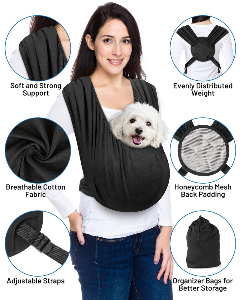 Dog Sling Carrier for Small Dogs, Front Pet Sling Carrier Chest, Adjustable Reducing Back Stress Cat Sling for Small Pet up to 20lbs, Hands Free Puppy Sling for Travel or Everyday Use (Black) Black - PawsPlanet Australia