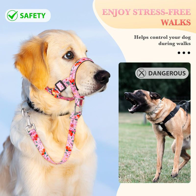 No-Pull Dog Headcollar - Adjustable Head Halter Collar for Dogs, Padded Gentle Lead to Stop Heavy Pulling on The Leash, Anti-Pull Training Muzzle for Easy Control on Walks (Pink, Medium) Pink - PawsPlanet Australia