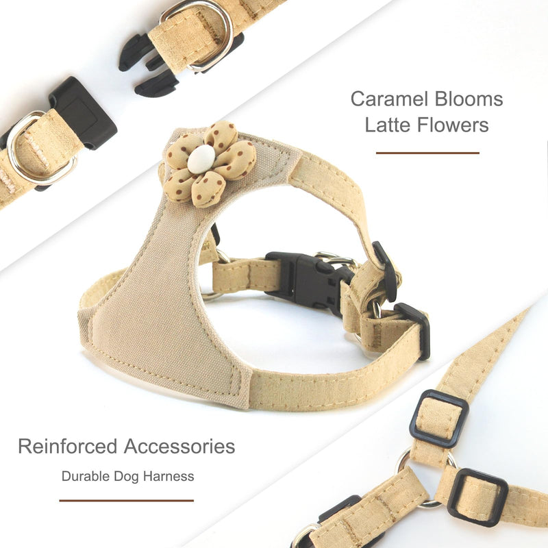 Dog Harness with Leash and Flower, Cute Breathable Puppy Harness Easy for Walking, No Pull No Choke Escape Proof Pet Harness, Brown M - PawsPlanet Australia