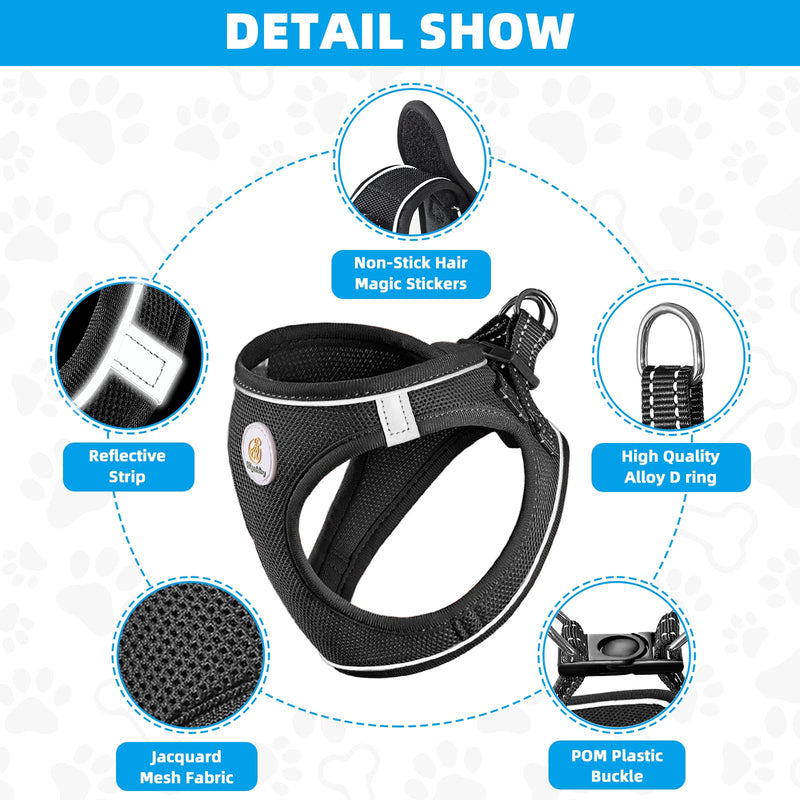 Dog Harness and Leash Set, No Pull Soft Mesh Puppy Harness for Small Medium Dogs, Cats - Step in Adjustable Reflective Pet Harness with Buckle and Double D-Rings - Black, XS XS(Chest: 13.5"-15") - PawsPlanet Australia