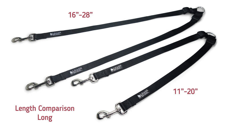 Leashboss Heavy Duty Double Dog Leash Coupler for Large Dogs - 11-20 Inches - Adjustable 1 Inch Nylon Splitter for Two Big Dogs (1 Inch Wide x 11-20 Inches, Black) 11-20 Inch - PawsPlanet Australia
