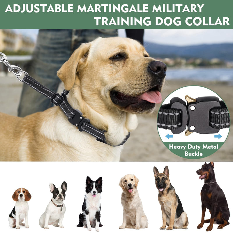 Martingale Collar for Dog,No Pull Dog Walking Training Collar,Adjustable Tactical Dog Collar with Heavy Duty Metal Buckle,Reflective Nylon Military Dog Collar for Small,Medium,Large Breed Dog Medium,20Inch,14.5-18.5"Neck Black - PawsPlanet Australia