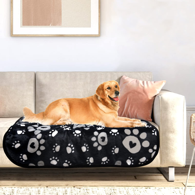 Dog Blanket, Soft Fleece Dog Blankets for Large Dogs, Fluffy Flannel Pet Cat Puppy Blanket Mat Cover for Bed Couch, Cute Paw Print Throw Blanket for Dogs, Black 60"X50" 60" X 50" - PawsPlanet Australia