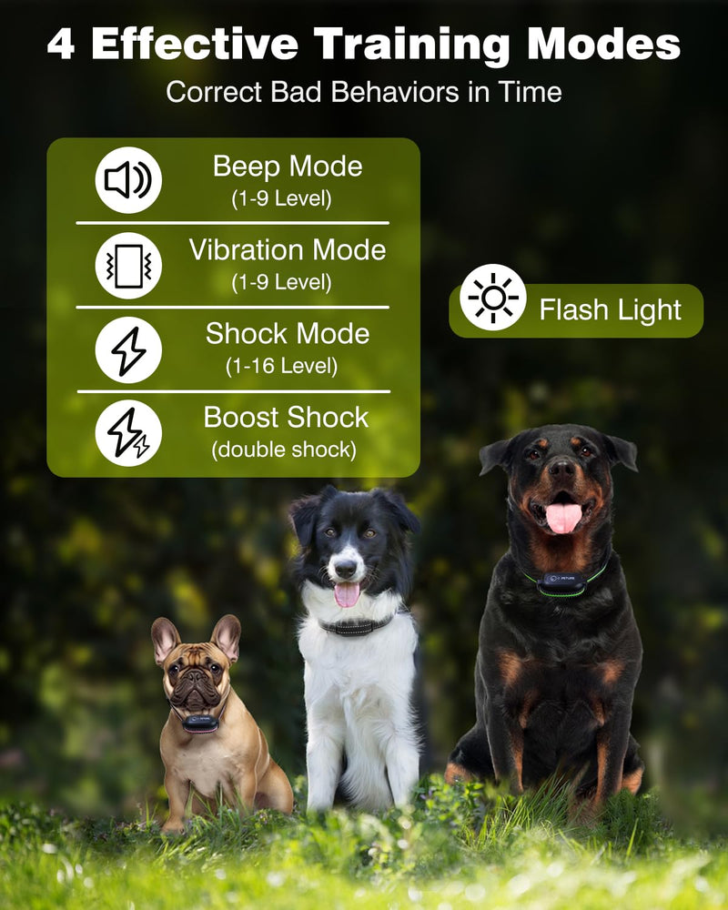 3 Dogs Shock Collar with Remote 3 Pack-3300FT Dog Training Collar with Fashlight, IPX7 E Collar with Double Shock for Small Medium Large Dogs(5-150lbs)-4 Training Modes, Adjustable Strap, Rechargeable Black Green Pink