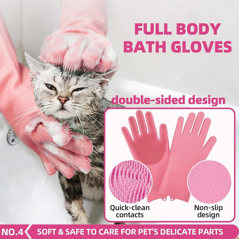 Bath Grooming Kit for Pets - Hair Brush Set with Towel, Washing Gloves, and Shampoo Scrubber Brush for Dogs and Cats (Pink) 6-Bath-Pink - PawsPlanet Australia