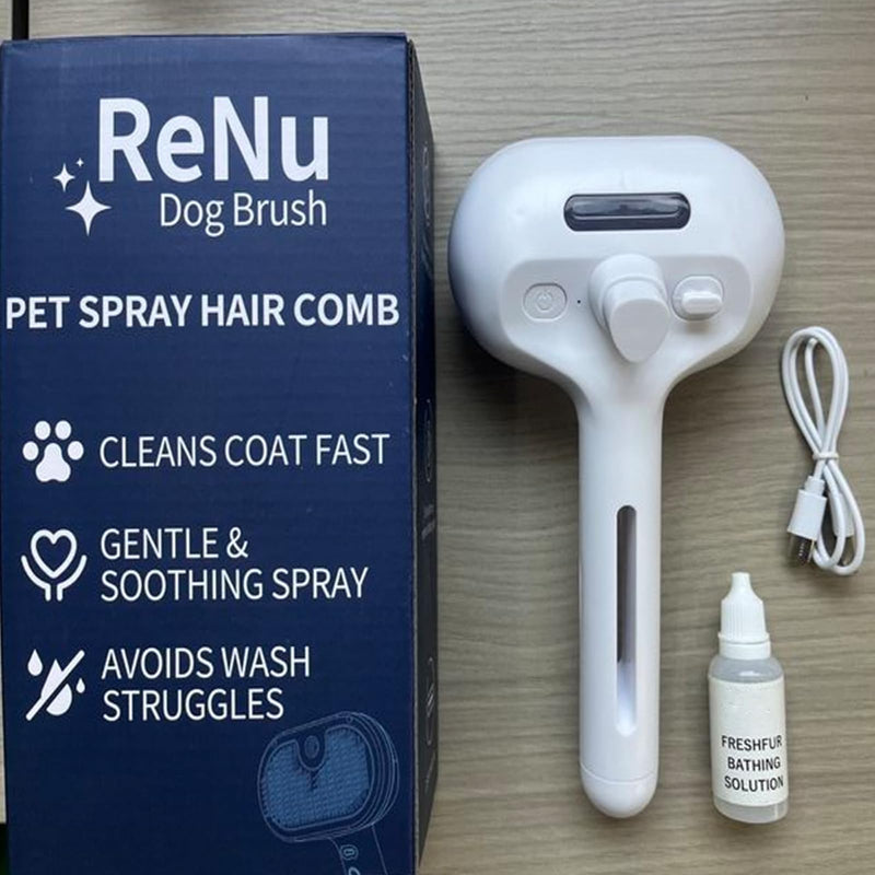 Fresh Fur Shower Brush, 3-in-1 Self-Cleaning Steamy Pet Brush for Dogs & Cats – Grooming Tool for Long & Short Hair, Removes Loose Hair and Reduces Shedding (White) White - PawsPlanet Australia