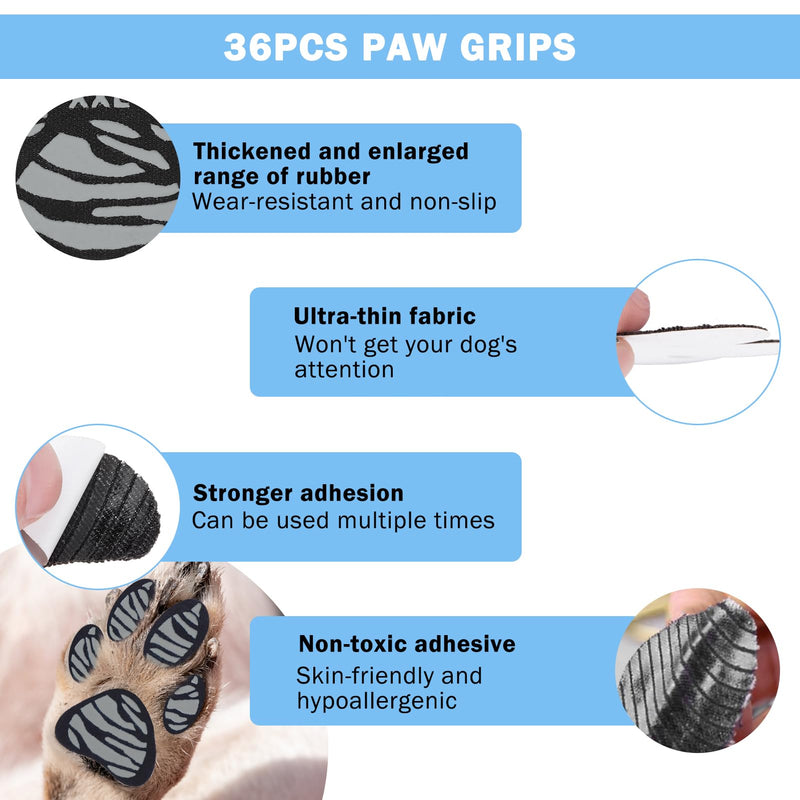 SCENEREAL Anti-Slip Dog Paw Protector Gripper Traction Pads for Small Medium Large Senior Dogs, Dog Feet Stickers with Stronger Adhesive for Hardwood Floors Hot Pavement, 9 Sets(36 Pcs), Grey S S: 1.6"x1.3"(L*W)