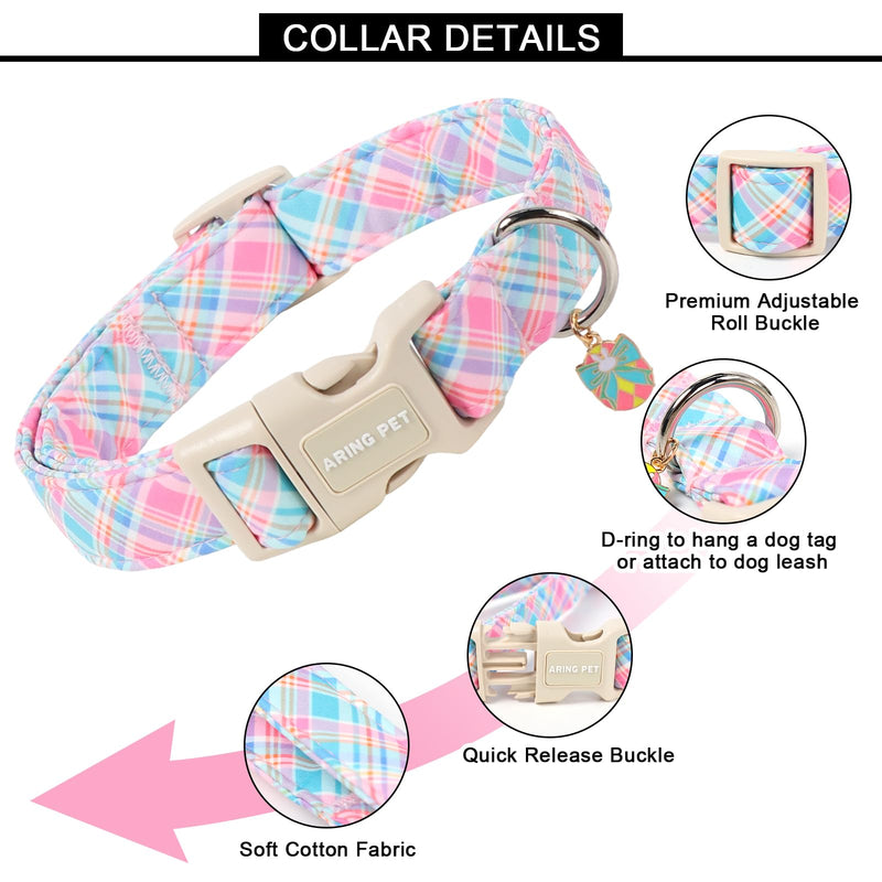 ARING PET Easter Dog Collar, Cute Colorful Plaid Stripe Girl Doggy Collars with Quick Release Buckle for Puppy Small Medium Large Dogs-S Easter-Colorful
