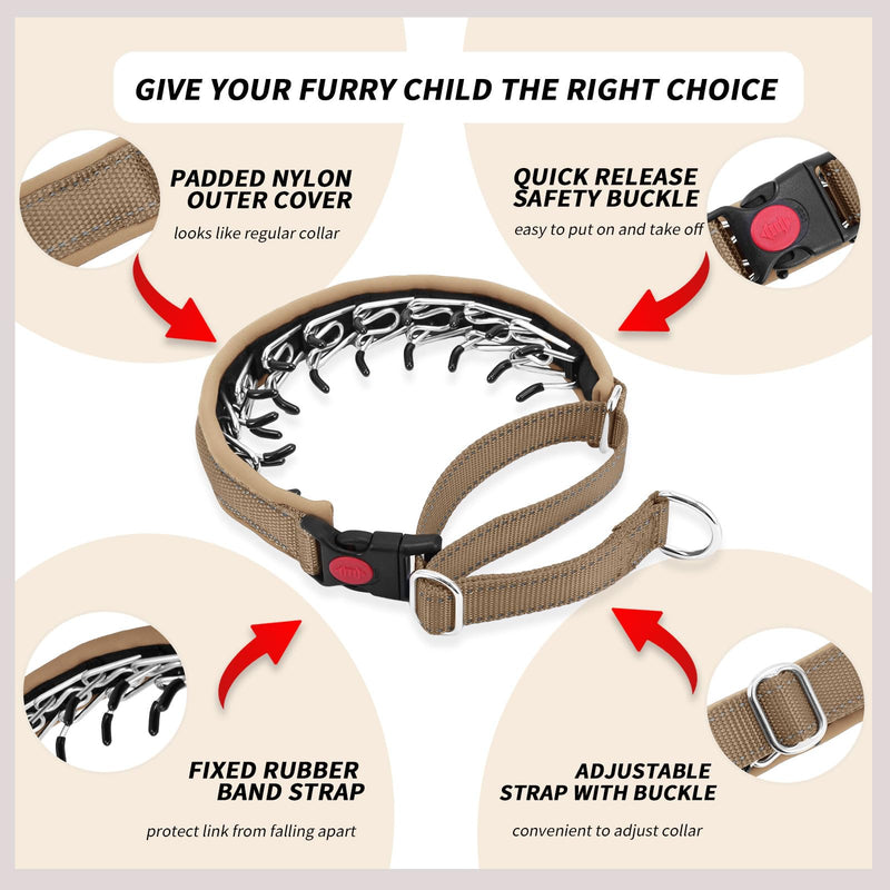 Martingale No Pull Dog Collar for Large Medium Small Dogs, Heavy Duty Nylon Reflective Adjustable Anti Pull Slip Collar with Buckle for Training Walking M Khaki M (15"-23" Neck, 1.5" Wide) - PawsPlanet Australia