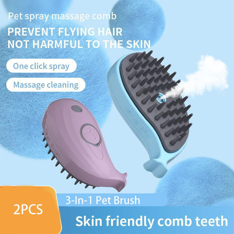 2pcs Steaming Pet Brush, 3-in-1 Rechargeable Steamer for Dogs and Cats, Removes Tangled and Loose Hair (blue) blue
