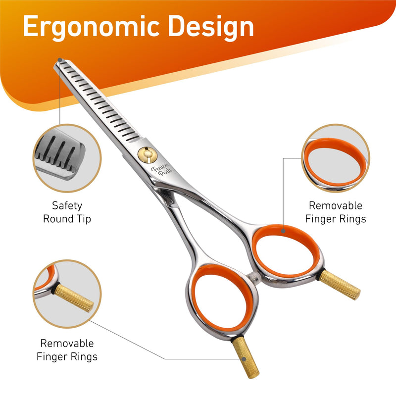 Fenice Peak 5'' Small Thinning Scissors Lightweight Dog and Cat Grooming Scissors with Safety Round Tip JP440C Stainless Steel Sharp Blades for Body Facial Nose Ear and Paw Hair Easy Use Thinner 5" - PawsPlanet Australia
