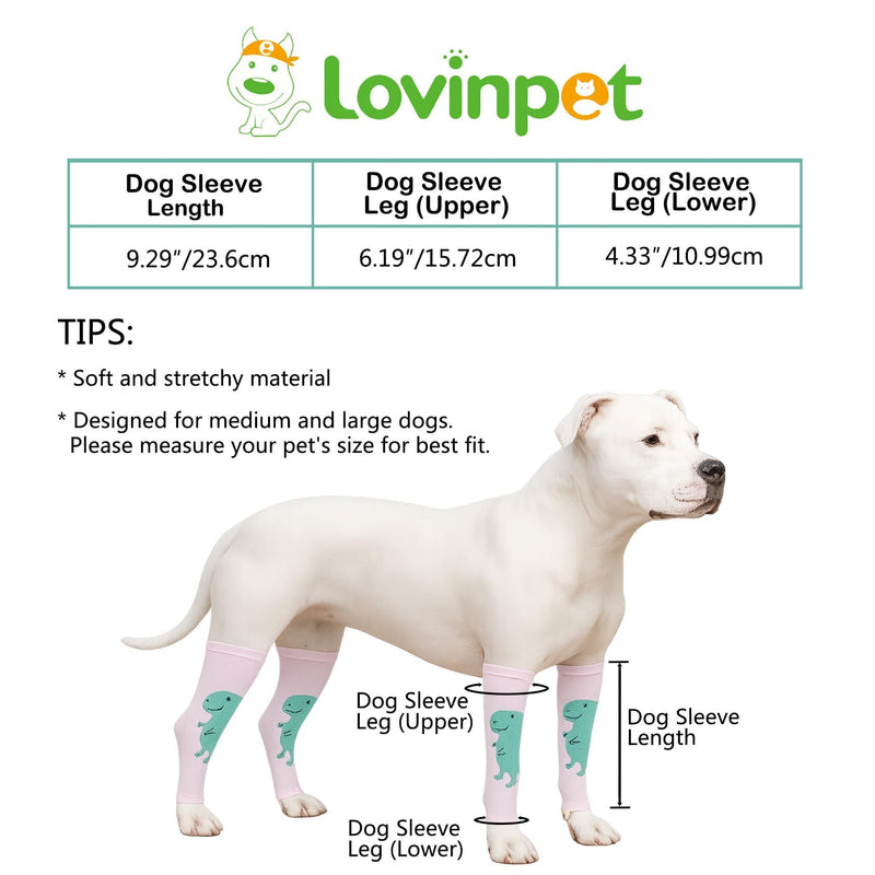 LovinPet 4-Pack Dog Knee Sleeves, Dinosaur-Style Leg Warmers for Medium & Large Dogs, 4-Way Stretch, Anti-Lick Coverage, Warm & Comfy Fit, One Size,Red White Red White