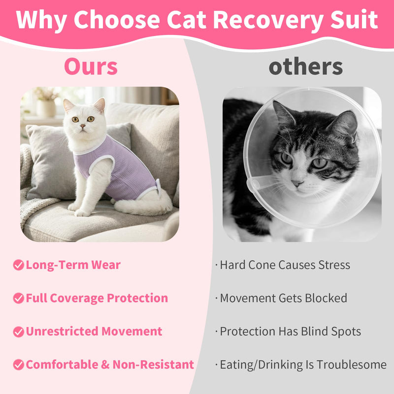 Coppthinktu Cat Recovery Suit Cat Onesie, Breathable Anti-Licking Cat Surgery Recovery Suit Female, Kitten Spay Recovery Suit for Cats After Surgery, Cats Surgical Body Suits for Abdominal Wounds Purple Small