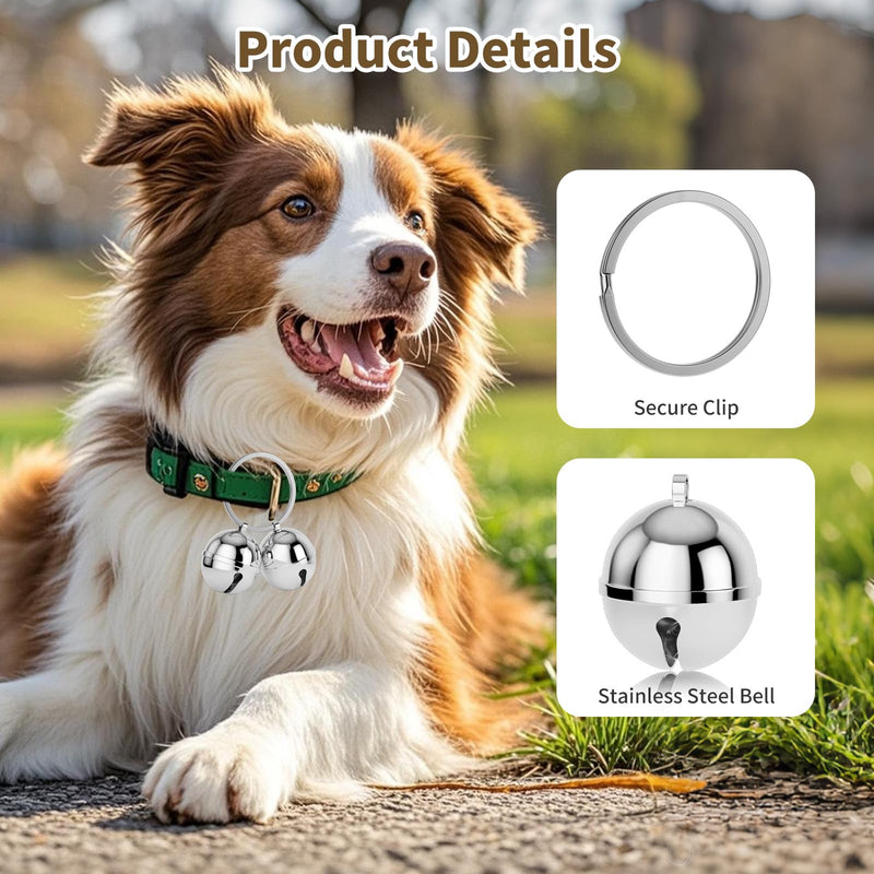 Dog Collar Bells, 2 Pack Extra Loud Dog & Cat Bells for Tracking & Safety, Stainless Steel Pet Tracker Training Bells for Small Medium Large Dogs & Cats (Silver) Silver - PawsPlanet Australia