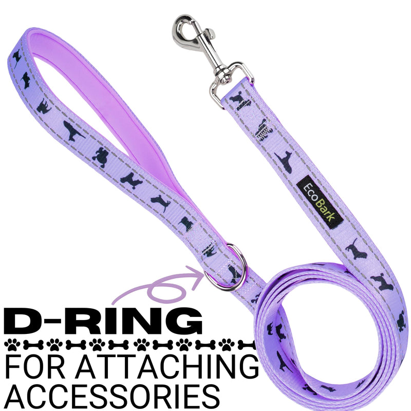 EcoBark Dog Leash - 4 FT / 5 FT / 6 FT Reflective Dog Leash- Eco-Bright Dog Leashes with Padded Handle - Strong Heavy Duty Dog Leash - Nylon Dog Leash for Small and Medium Dogs (Lavender Dog Leash) 5ft x 3/4 inch Lavender