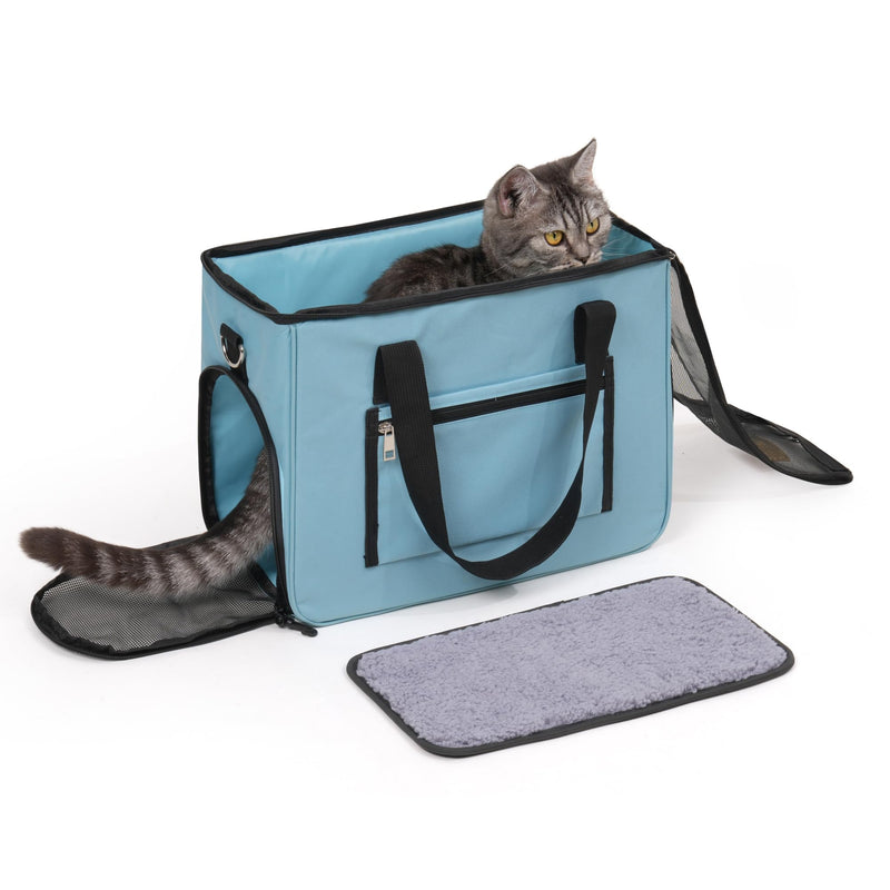Cat & Dog Carrier for Pets Up to 15 Lbs, Airline Approved Soft-Sided Collapsible Pet Carrier for Cats & Dogs, Cat Carrier with Breathable Mesh, Padded Interior – Ideal for Car Rides, Daily Use(Blue) blue - PawsPlanet Australia
