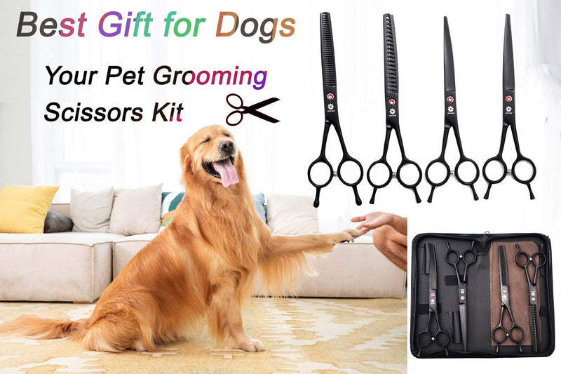 Dream Reach 7.0 Inches Professional Pet Cat Dog Grooming Shears Scissors, Straight, Curved, Thinning/Blending/Chunking Scissors Kit (4-Set) 4-Set - PawsPlanet Australia