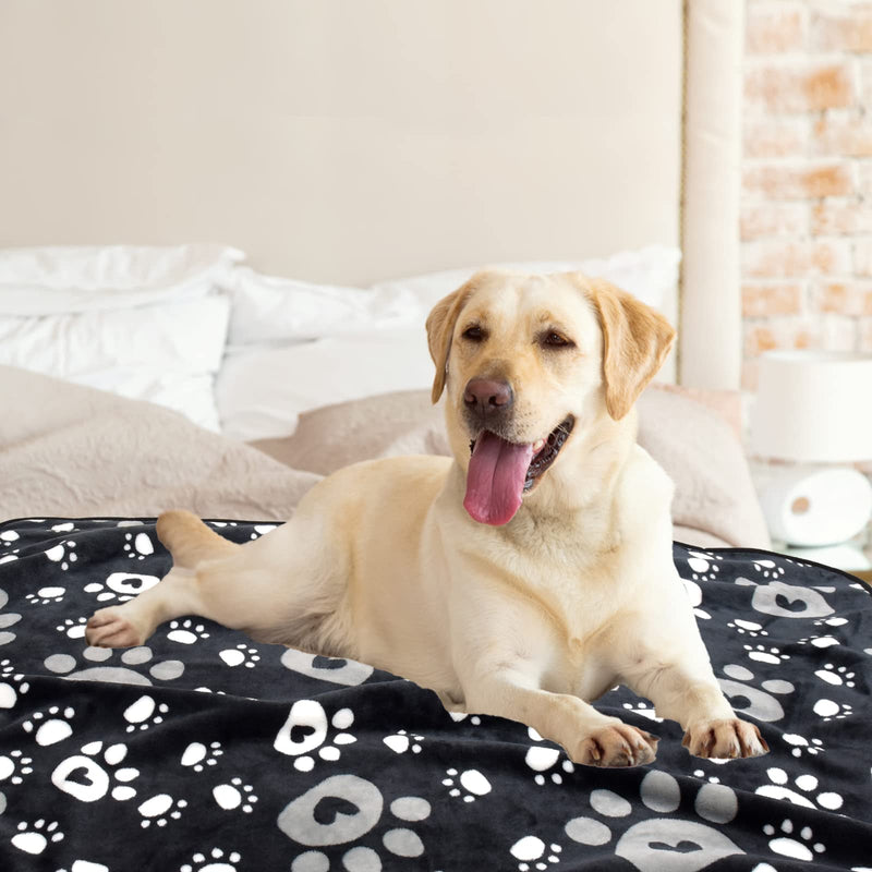 Dog Blanket, Soft Fleece Dog Blankets for Large Dogs, Fluffy Flannel Pet Cat Puppy Blanket Mat Cover for Bed Couch, Cute Paw Print Throw Blanket for Dogs, Black 60"X50" 60" X 50" - PawsPlanet Australia