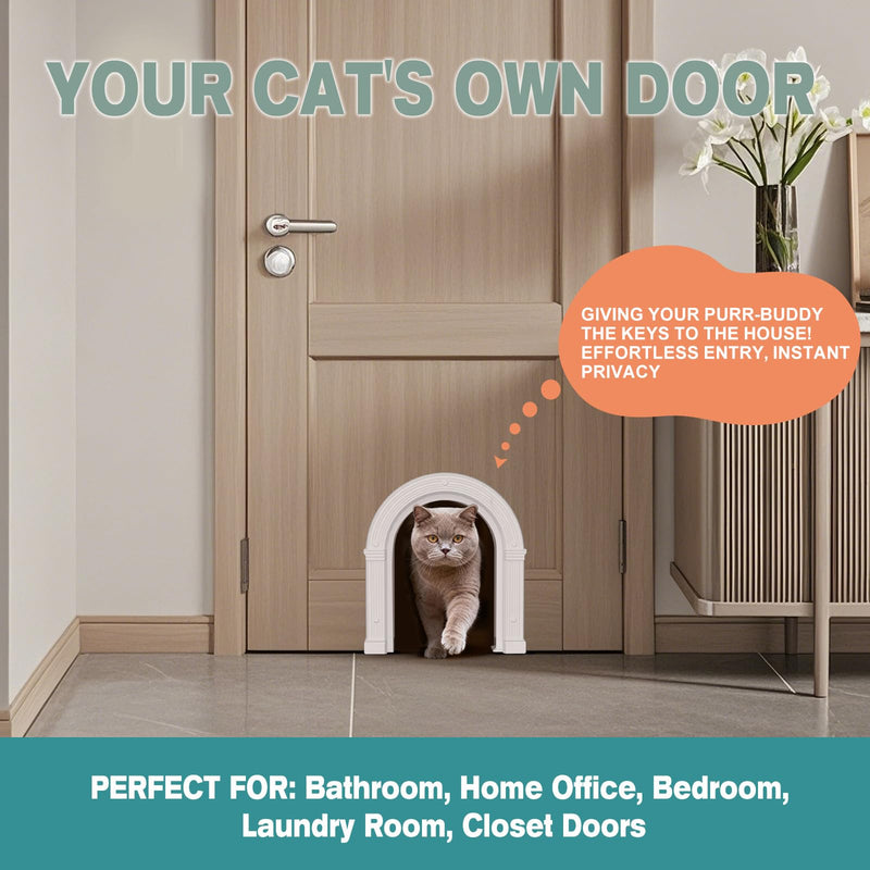 Cat Door for Interior Doors Large - No-Flap, No Training Needed, Fits Cats Up to 25 lbs, Easy Installation, Installs in Minutes, Lockable, Fits 1.25" to 1.75" Thick Solid & Hollow Doors