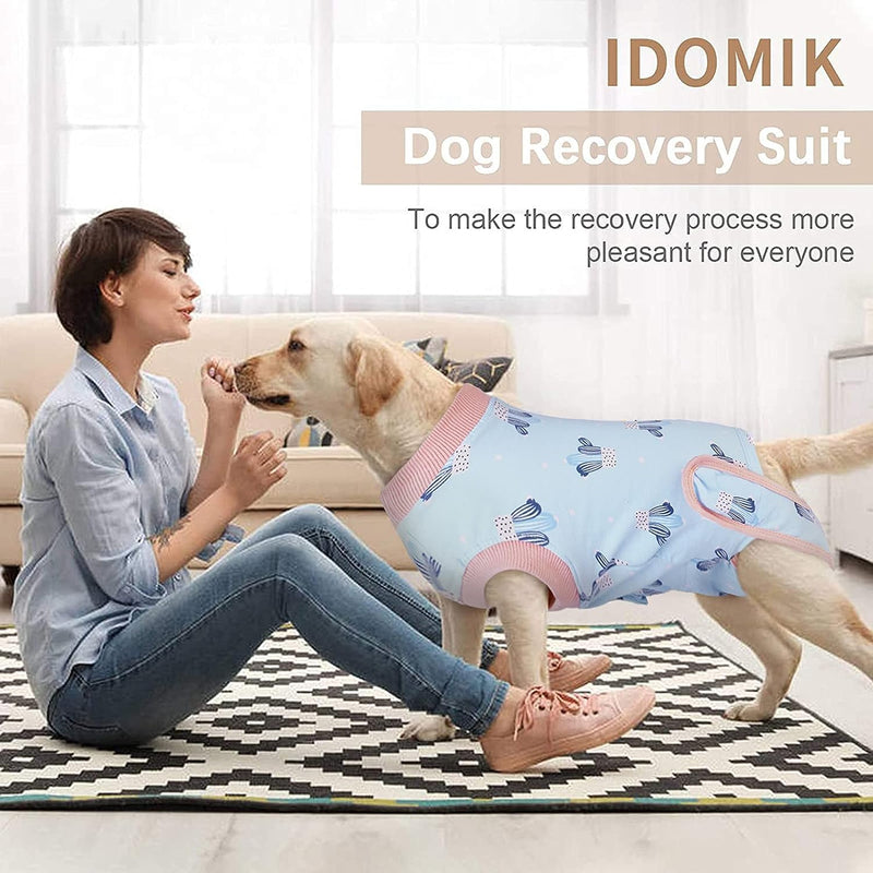 IDOMIK Dog Recovery Suit After Surgery,Breathable Dog Surgery Recovery Suit for Female Male Dogs Cats,Dog Surgical Onesie for Spay Neuter Surgery,E-Collar Cone Alternative Anti-Licking Abdominal Wound M(Chest Girth:18.90"-22.83") Blue cactus - PawsPlanet Australia
