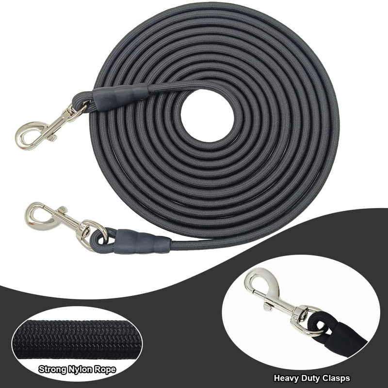 Tie Out Rope Dog Leash, 8-10-13-15-20-25-30-35-40-45-50 FT Heavy Duty Nylon Check Cord for Medium Large Dogs Indoor/Outdoor Playing Camping Backyard (Black, 3/8" x 50ft) black - PawsPlanet Australia
