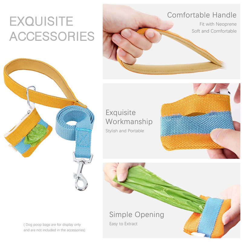 No Pull Dog Harness and Leash Set, Dog Collar, Step in Dog Halter Harness with Poop Bag Holder, Adjustable Lightweight Cotton Straps Suitable for Small Medium Large Dogs Outdoor Walking Running Hiking Blue-Orange-Set L - PawsPlanet Australia