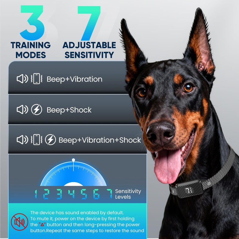 Dog Bark Collar for Large Medium Small Dogs, Effective No-Bark Collar, Smart Barking Collar, Rechargeable Bark Collar with 7 Sensitivity, 3 Modes, IP67 Waterproof, Black, 2 Pack - PawsPlanet Australia