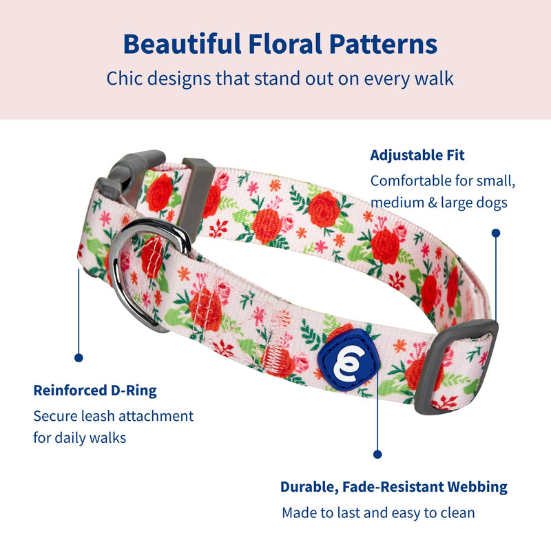 Blueberry Pet Essentials Spring Scent Inspired Garden Floral Adjustable Dog Collar in Baby Pink, Large, Neck 18"-26"
