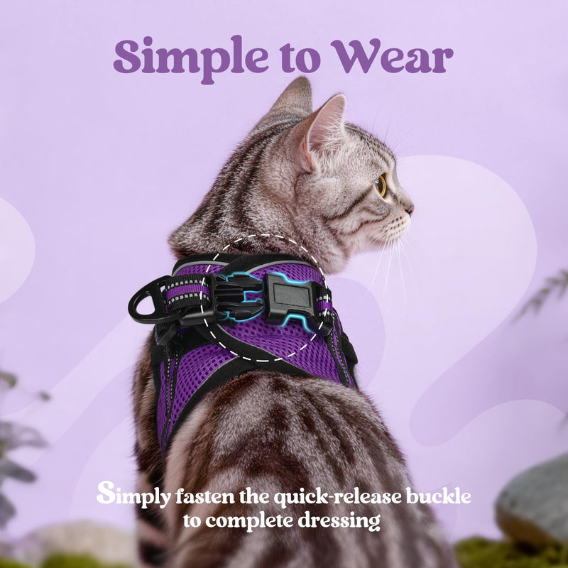 rabbitgoo Cat Harness and Leash Set for Walking Escape Proof, Adjustable Soft Kittens Vest with Reflective Strip for Extra Small Cats, Comfortable Choke-Proof Outdoor Vest Harness, Purple, M M (Pack of 1) - PawsPlanet Australia