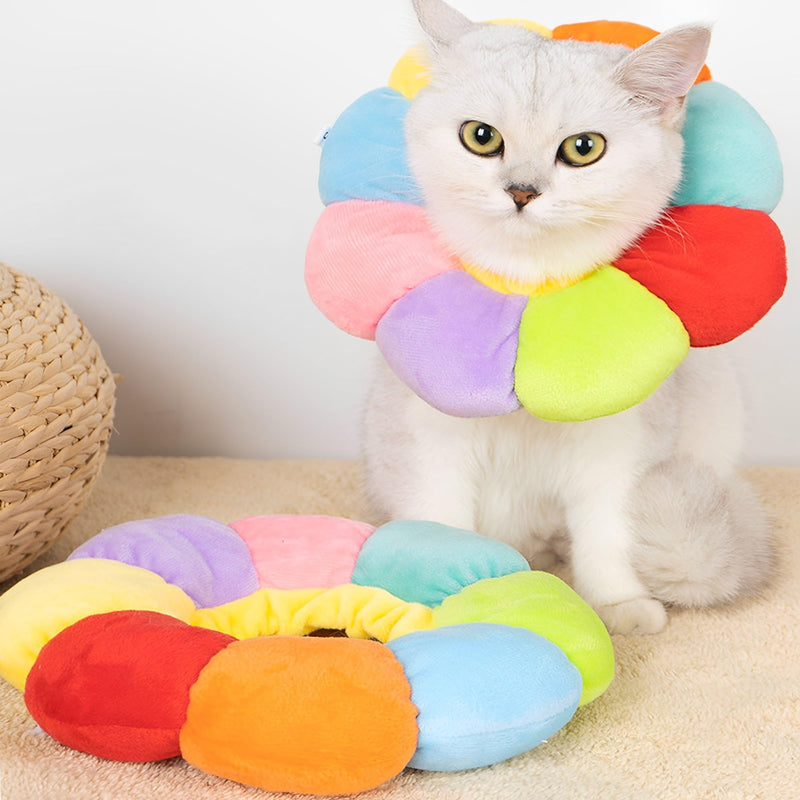 Pet Recovery Collar, Dog Cat Cone Collar Recovery Kitten Soft Neck, Adjustable Buckle, sun flower Soft Protective, Excellent Recovery Surgery Wound, Elizabeth Comfy Cotton, Not Block Vision (S) Yellow, Beige, Multicolor