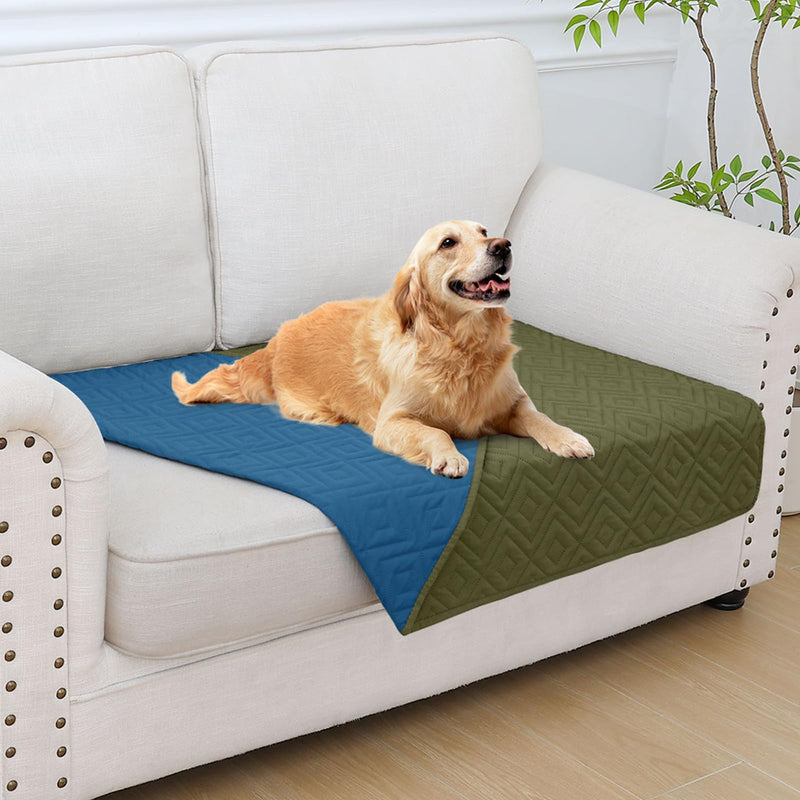 hyha Waterproof Dog Bed Blanket, Soft Pet Blankets 30x53 Inch and 82x102 Inch in Green/Navy Blue, 2 Item Bundle - PawsPlanet Australia