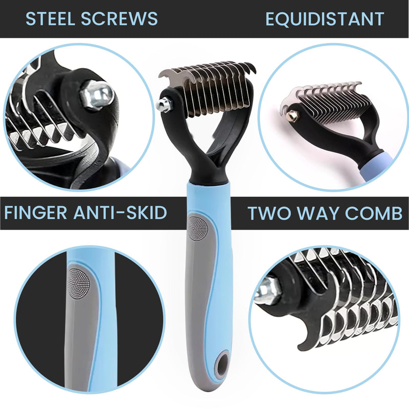 Pet Grooming Brush - Shedding Comb & Dematting Tool for Dogs & Cats, Extra Wide Undercoat Rake for Dog Grooming, Blue - PawsPlanet Australia