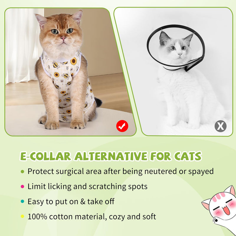2 Packs Cat Surgery Recovery Suit Surgical Clothes Abdominal Wounds Anti-Licking Cat Bodysuit Onesie Substitute E-Collar& Cone Small Yellow Bee + Pink Leopard - PawsPlanet Australia
