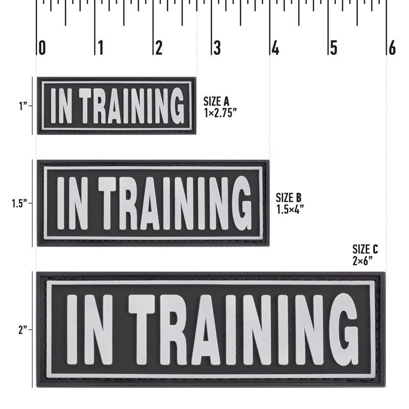 Dogline in Training Patches for Harnesses and Vests Removable 3D Rubber Patches with Hook Backing for Small Medium or Large Working Dogs 1" x 2.75" - Two Patches - PawsPlanet Australia