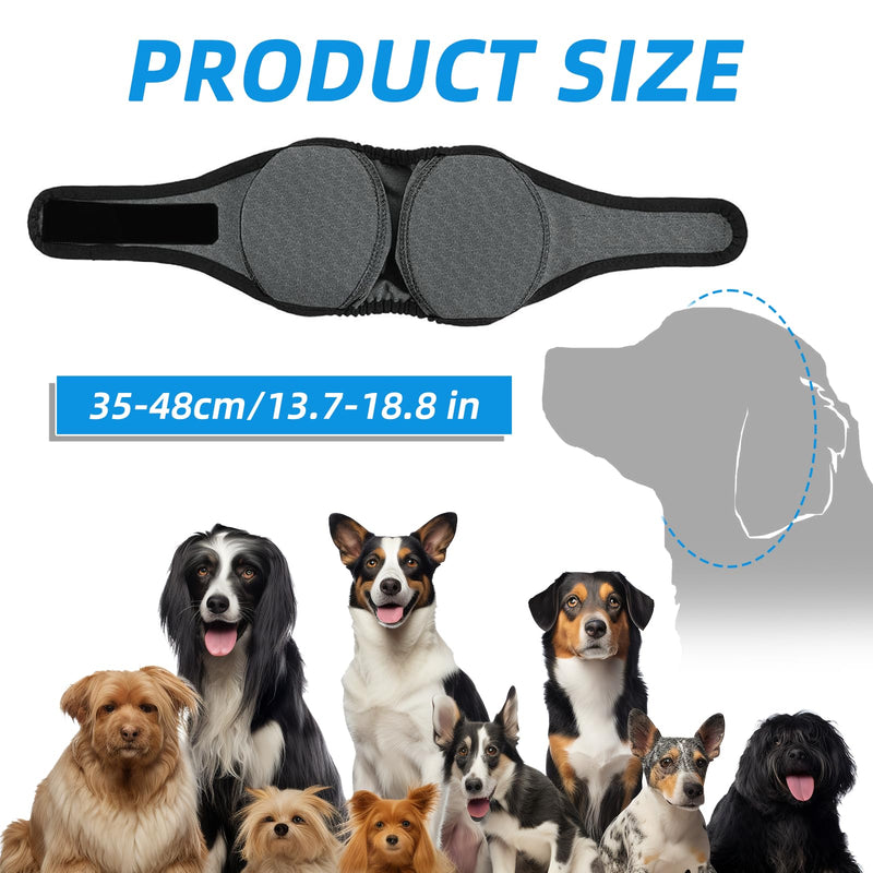 Dog Calming Ear Wraps, Waterproof Adjustable Dog Snood Ear Protectors Comfortable Noise Protection Ear Cover Muffs for Pet Bath Grooming Swimming Thunder Fireworks (Gray, M)