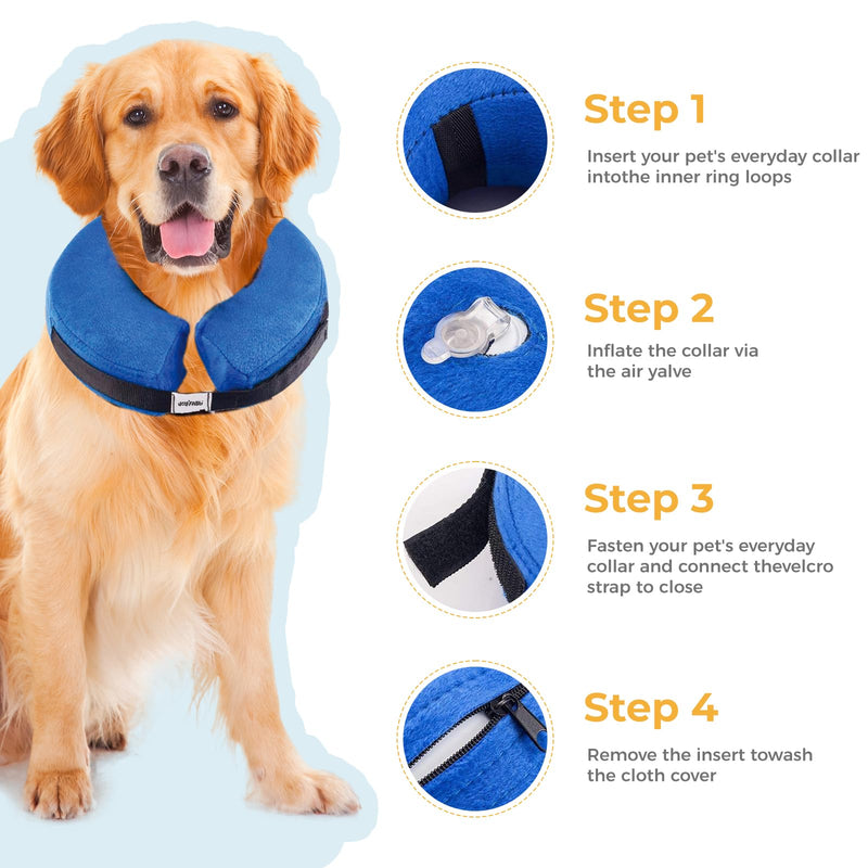 Inflatable Dog Cone for Medium Dog Designed for Comfortable Post-Surgical Recovery Ultra-Soft Comfort Unblocked View No Disruption to Dog's Daily Life Medium[Neck:9"-12"] Blue - PawsPlanet Australia