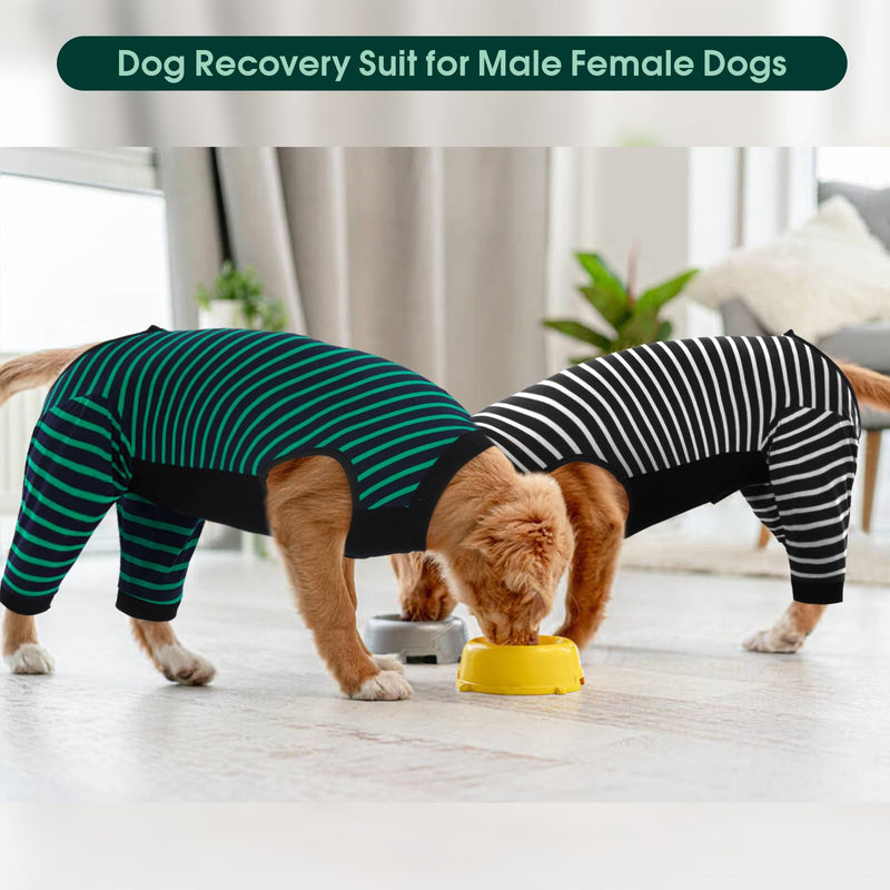 Kuoser Dog Recovery Suit, Anti Licking Dogs Rear Leg Sleeve, Abdominal Dog Surgical Suit with Dog Pants Cover Protect Wounds, Dogs Elbow Protector Soft Pet Surgery Onesie Cone Alternative, Green 4XL 4X-Large (Back Length: 68cm / 26.77") Green Strips