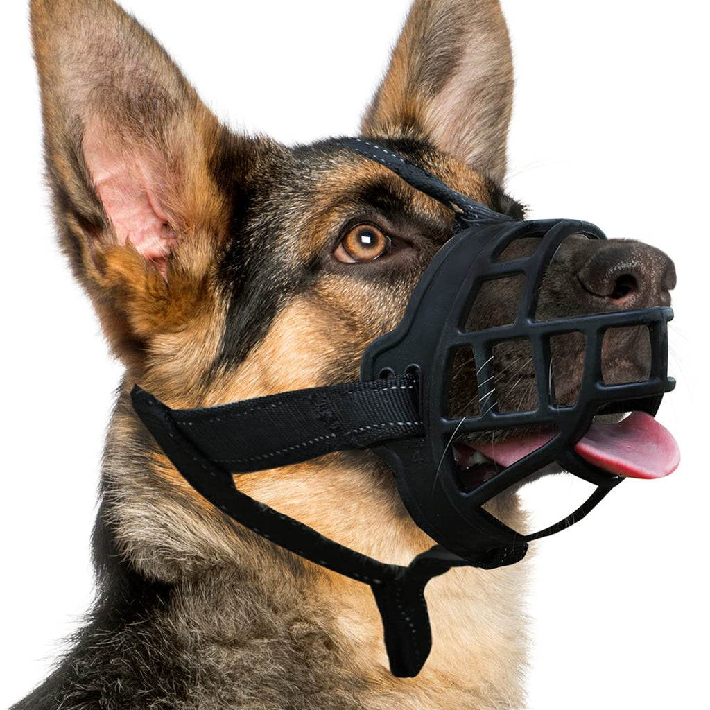 BARKLESS Dog Muzzle, Silicone Basket Muzzle for Small Medium Large Dogs, Soft Cage Muzzle Prevent Biting Chewing, Allow Drinking Panting, Suitable for German Shepherd 5 (Snout 12¼-13¾") Black