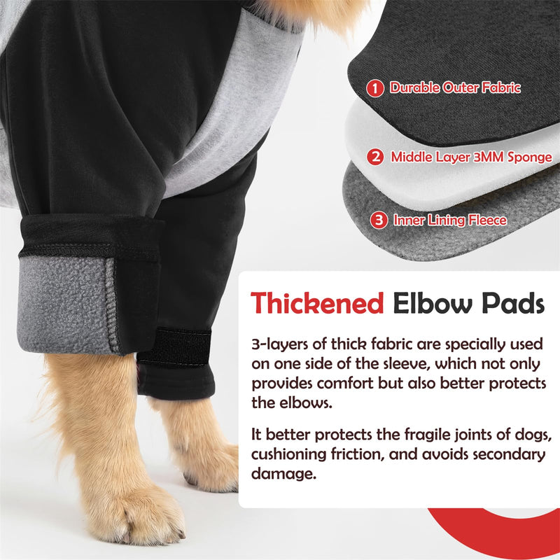 SlowTon Dog Recovery Suit - Padded Elbow Protector, Dog Leg Sleeve to Stop Licking & Protect Wounds After Surgery, Breathable Pet Long Sleeve Shirt Front Leg Protection Cone Alternative (Black,3XL) 3X-Large Black