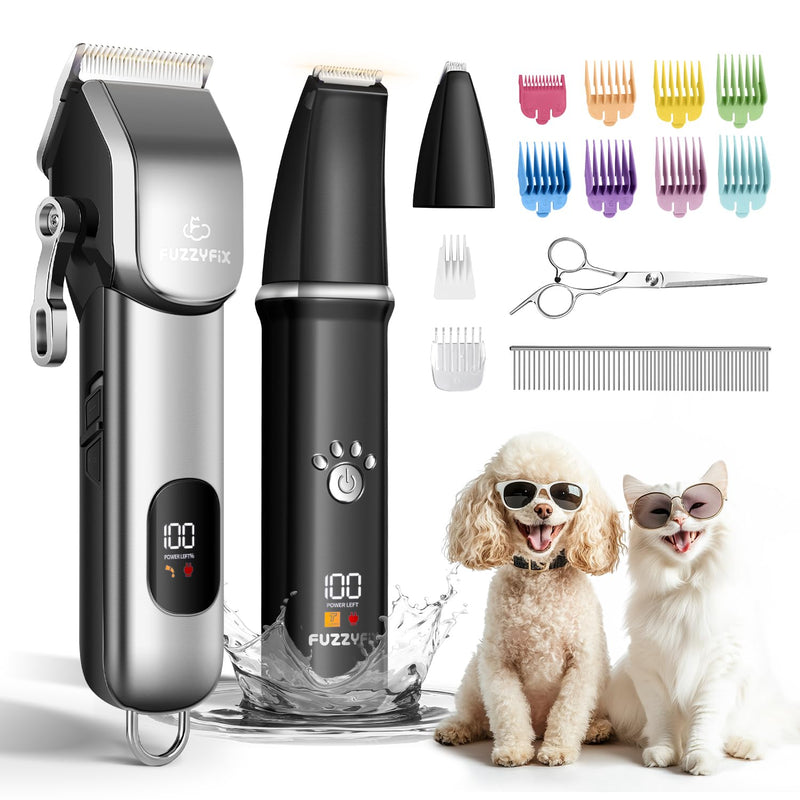 Dog Grooming Kit, Dog Clippers for Grooming for Thick Curly Coats, Professional Pet Hair Shaver Paw Trimmer Cordless Rechargeable Low Noise for Dogs Cats Animals Face Ear Black - PawsPlanet Australia