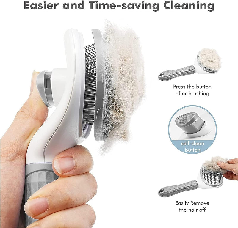 Cat Brush for Shedding Dog Brush with Release Button Hair Comb, Cat Grooming Slicker Brushes Kit, Self Cleaning for Dog Pet, Cat Fur Brush for Long or Short Haired Cats Kitten Pets (Grey) - PawsPlanet Australia