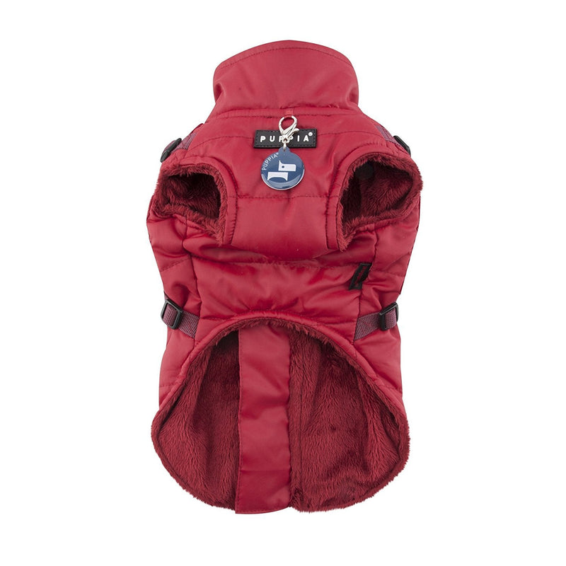 Puppia Wilkes Winter Dog Coat with Integrated Harness No Pull Cold Weather Waterproof Warm Fleece Back Zipper for Small & Medium Dog, Wine, X-Large - PawsPlanet Australia