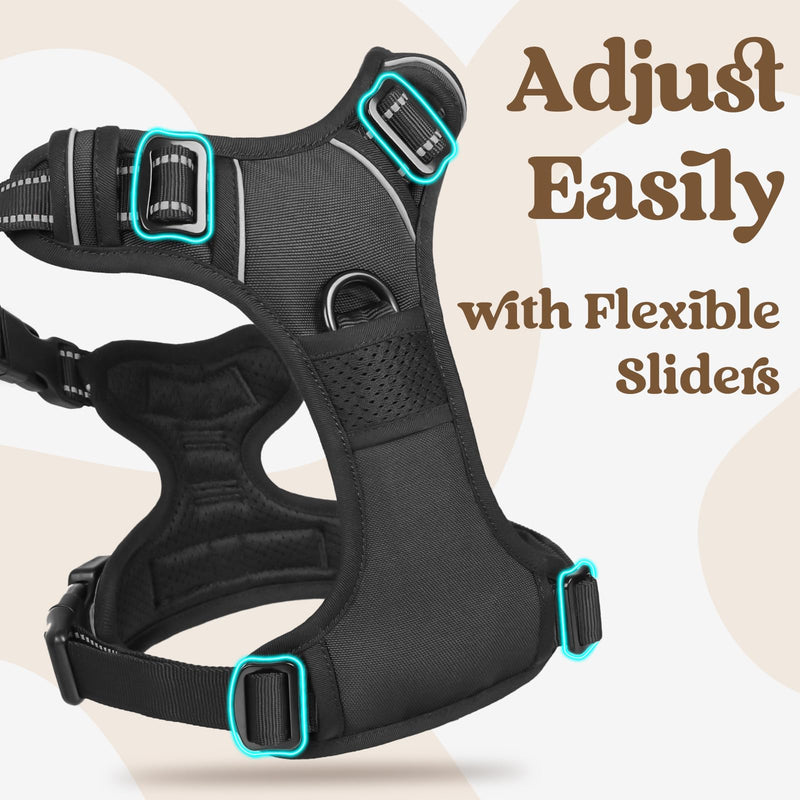 rabbitgoo Dog Harness Medium Sized, No Pull Pet Harness with 3 Buckles, Adjustable Soft Padded Vest with Control Handle, Walking Reflective Pet Vest for Medium Dogs, Black, M - PawsPlanet Australia