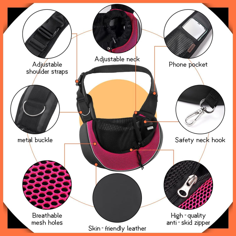 YUDODO Pet Sling Carrier for 5-9 lbs Small Dogs & Cats – Hands-Free Puppy Carrier with Safety Hook, Large Zipper Pocket, Soft Breathable Mesh, Adjustable Strap & Reflective Strip (Pink 3.0 M) - PawsPlanet Australia