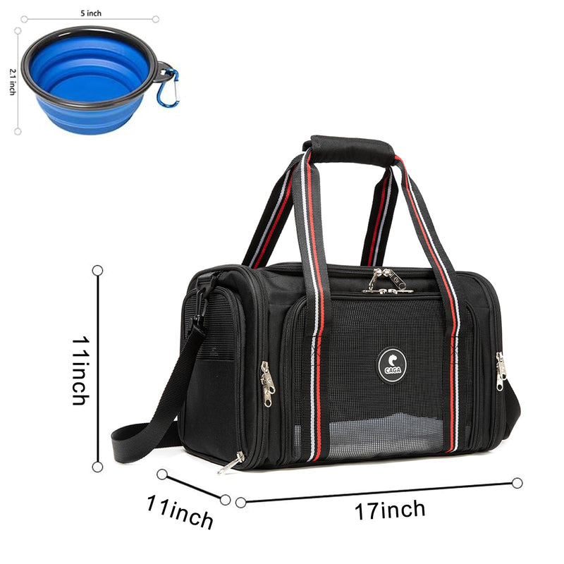 CAGA Soft-Sided Pet Carrier - Ventilated Foldable & Collapsible Under Seat Travel Kennel with Pockets for Small to Medium Dogs & Cats up to 15 lbs (Black) - PawsPlanet Australia